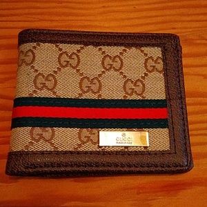 Red & Green Striped Tan Gucci Wallet